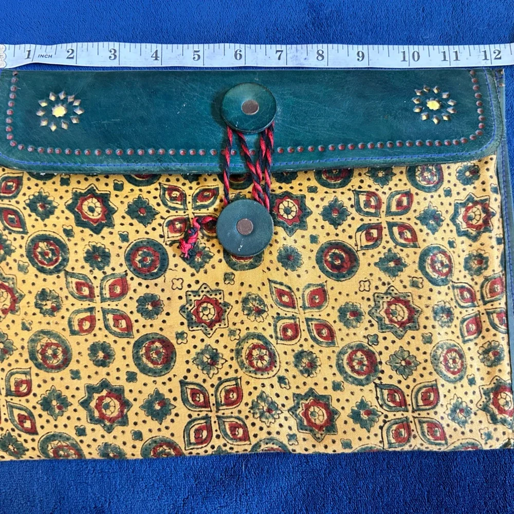 Vintage Handmade Leather Ipad Clutch- Bohi Tribal Pattern- Unique Piece